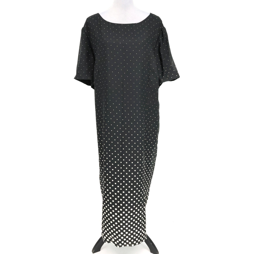 Talbots Dress Plus Size 24W Black White Polka Dot Ombre Lined Back Zip Maxi